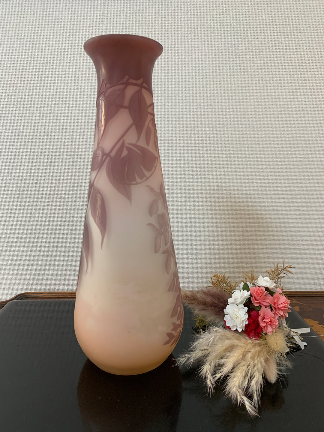 エミールガレ　藤の花のピンクの花瓶（スターガレ時代）
