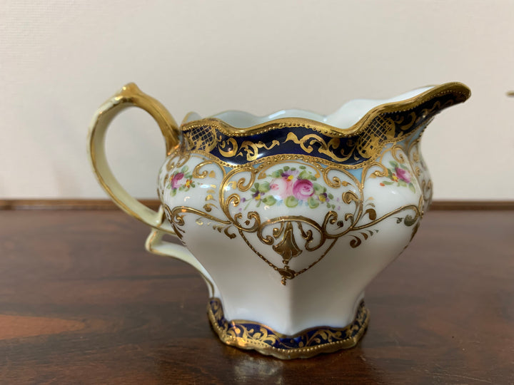 オールドノリタケ　ピンクローズとコバルト金彩お一人様ティーセット