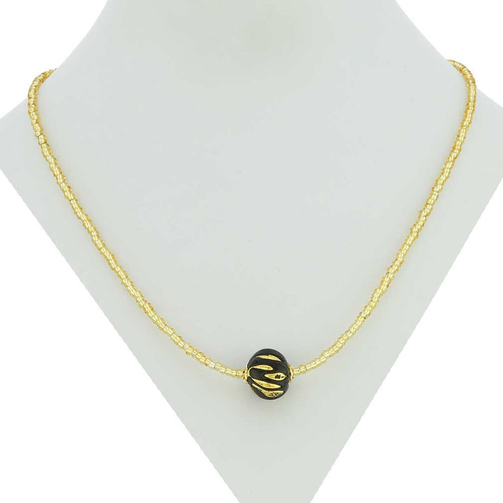 ベネチアングラス　ネックレス　ムラーノ　ロイヤル  ブラック　ボールネックレス