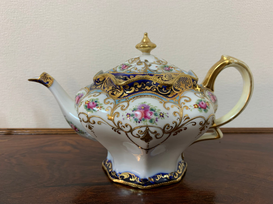 オールドノリタケ　ピンクローズとコバルト金彩お一人様ティーセット