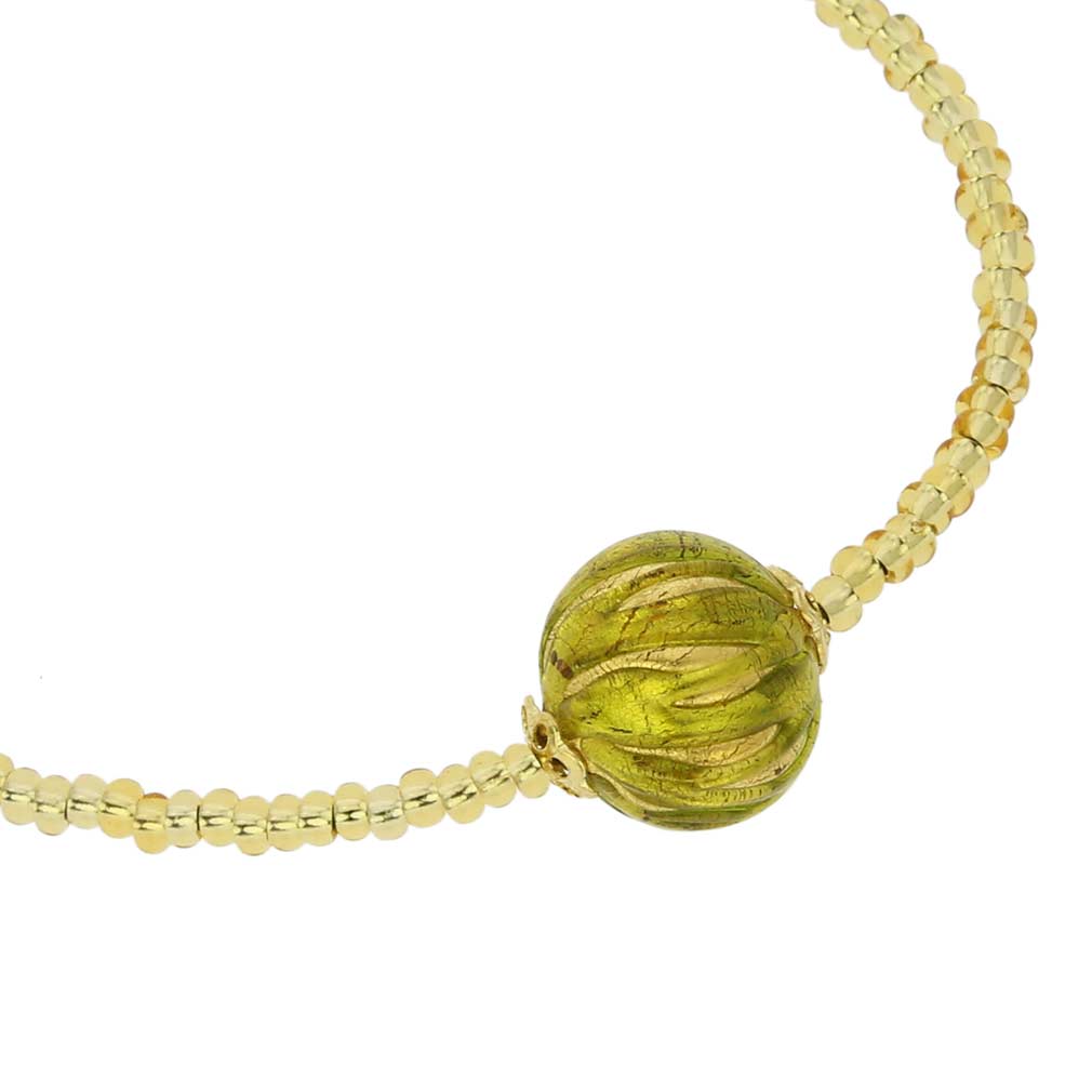 ベネチアングラス　ネックレス　ムラーノ　ロイヤル　ハーブグリーン　ボールネックレス