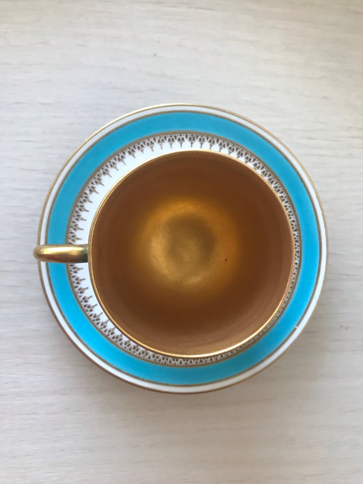 ミニチュア　ロイヤルウースター　コバルトブルーとピンクローズのカップとソーサー　1910年