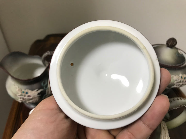 オールドノリタケ・盛上泥漿盛上龍図紋飾 ポット、クリーマー、シュガーポットセット