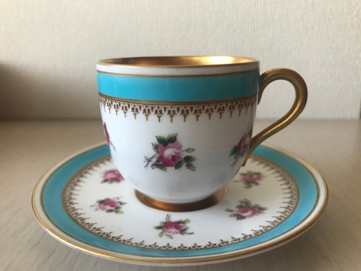 ミニチュア　ロイヤルウースター　コバルトブルーとピンクローズのカップとソーサー　1910年