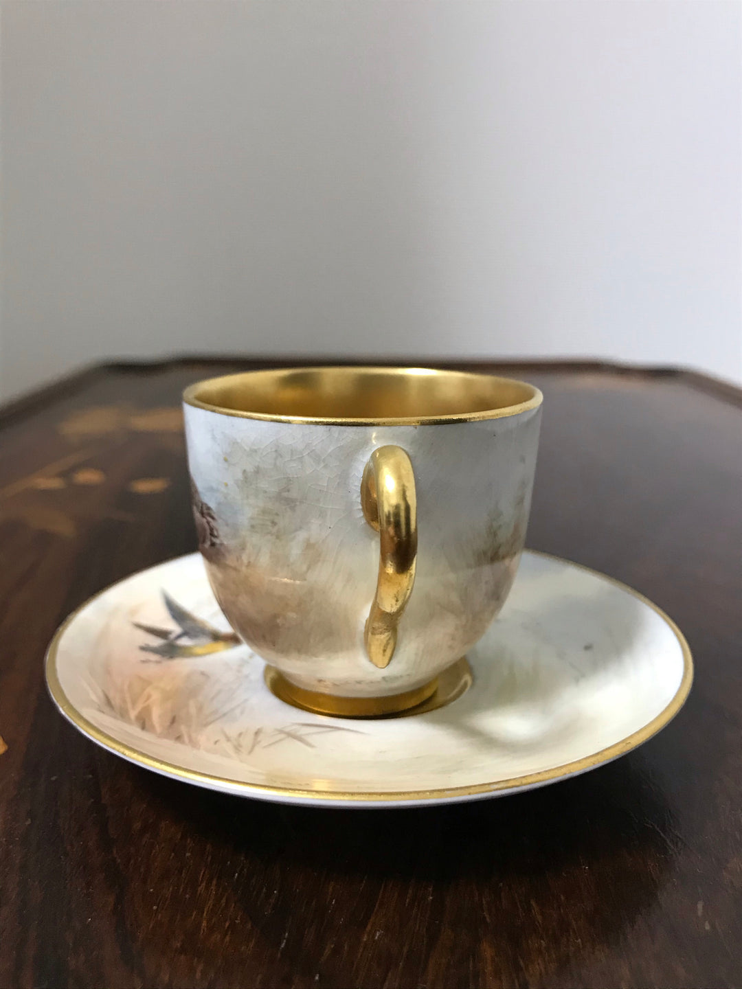 イギリス製ロイヤルウースター　マガモが描かれたデミタスカップ＆ソーサー