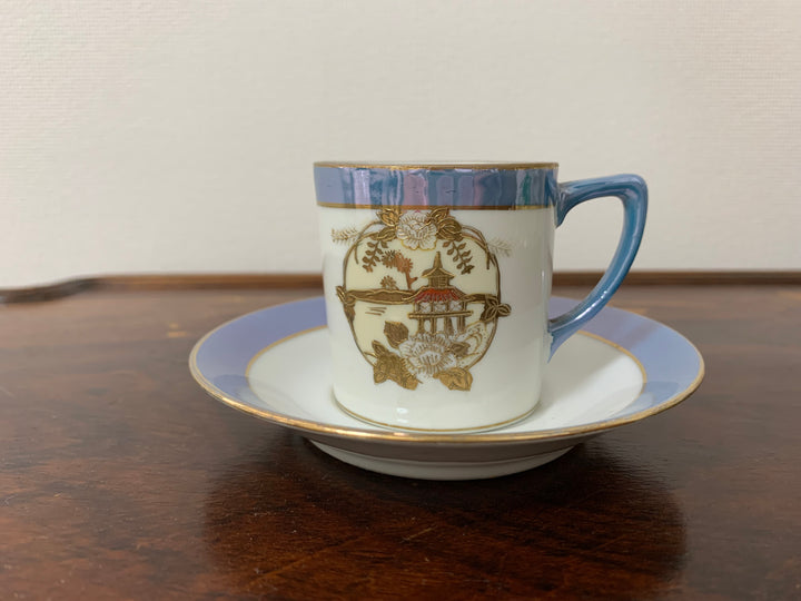 オールドノリタケ　水色ラスターのシノワズリ様式　デミタスカップ