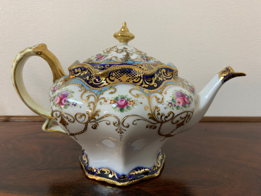 オールドノリタケ　ピンクローズとコバルト金彩お一人様ティーセット