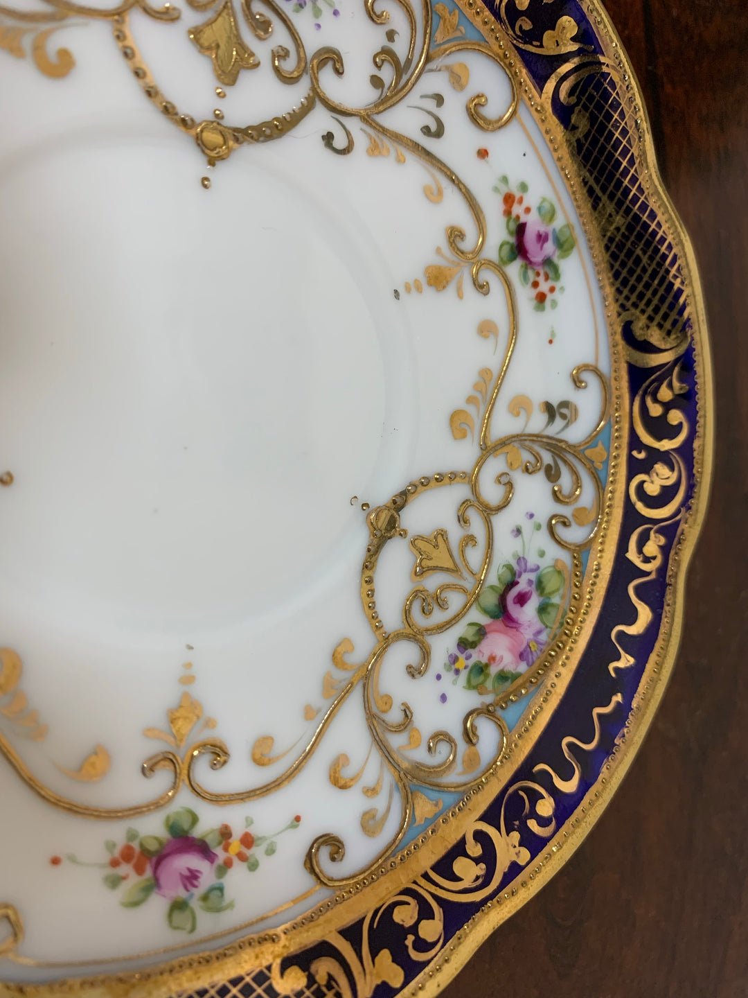 オールドノリタケ　ピンクローズとコバルト金彩お一人様ティーセット