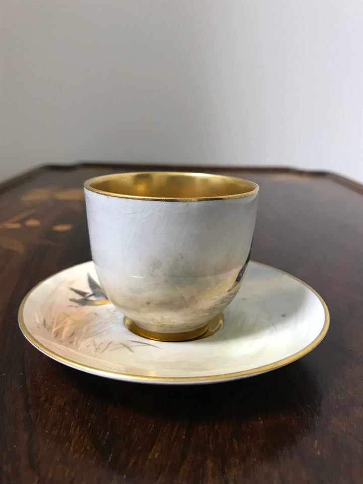 イギリス製ロイヤルウースター　マガモが描かれたデミタスカップ＆ソーサー