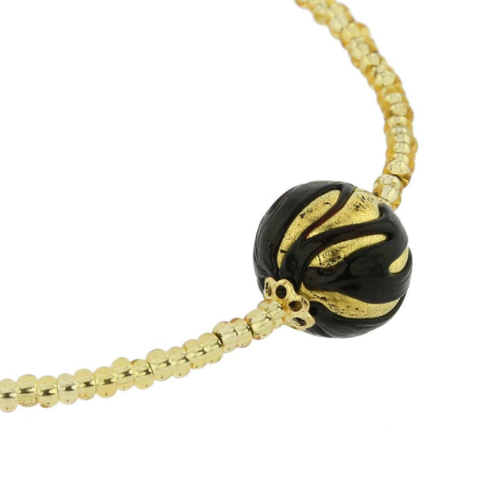 ベネチアングラス　ネックレス　ムラーノ　ロイヤル  ブラック　ボールネックレス