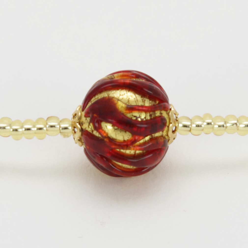 ベネチアングラス　ネックレス　ムラーノ　ロイヤル  レッド　ボールネックレス
