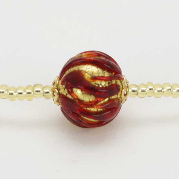 ベネチアングラス　ネックレス　ムラーノ　ロイヤル  レッド　ボールネックレス