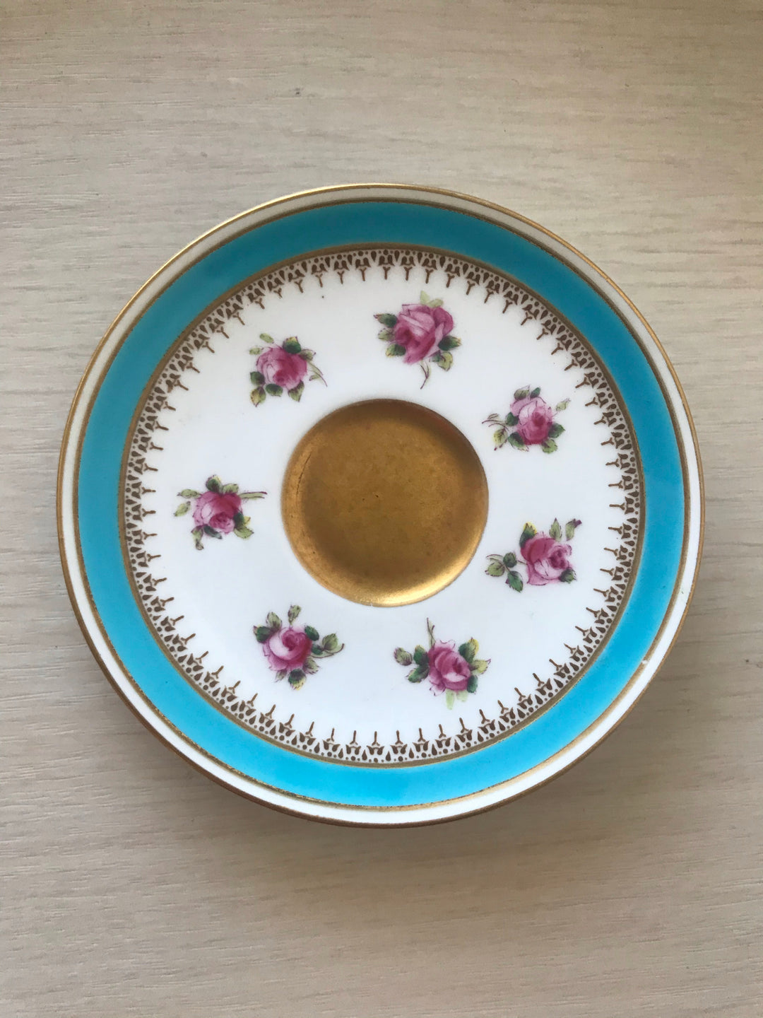 ミニチュア　ロイヤルウースター　コバルトブルーとピンクローズのカップとソーサー　1910年
