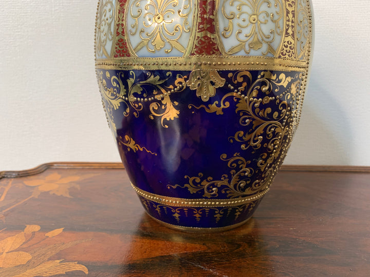 オールドノリタケ　コバルト地にスワン「白鳥」が描かれた花瓶