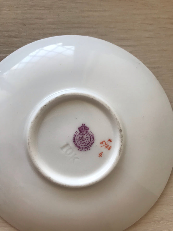 ミニチュア　ロイヤルウースター　コバルトブルーとピンクローズのカップとソーサー　1910年