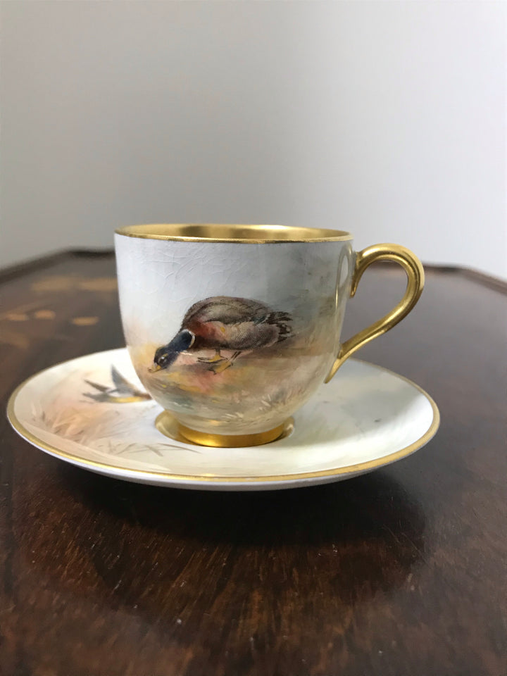 イギリス製ロイヤルウースター　マガモが描かれたデミタスカップ＆ソーサー