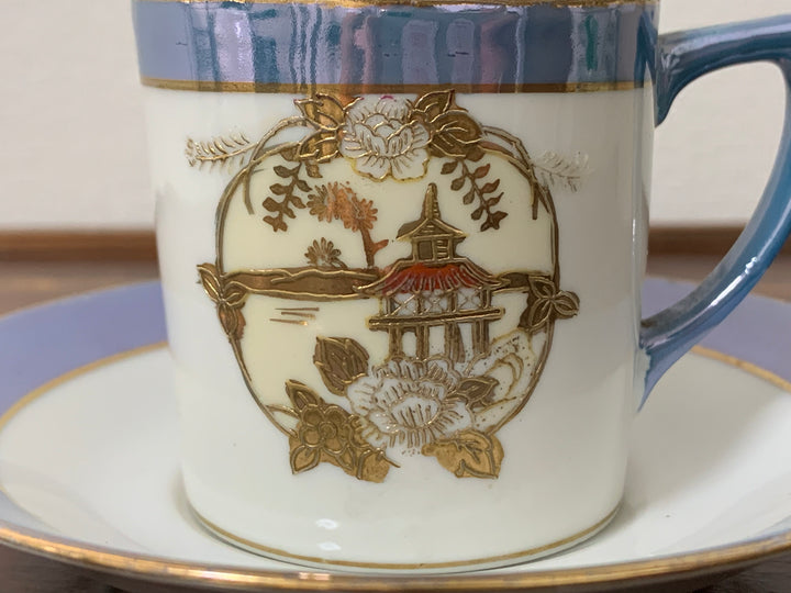 オールドノリタケ　水色ラスターのシノワズリ様式　デミタスカップ