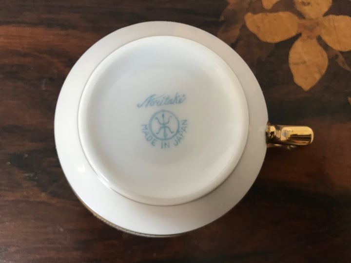 オールドノリタケ　茜色と風景が描かれたアールヌーボー紋様カップ＆ソーサーとプレートセット