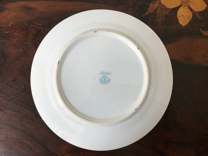 オールドノリタケ　茜色と風景が描かれたアールヌーボー紋様カップ＆ソーサーとプレートセット