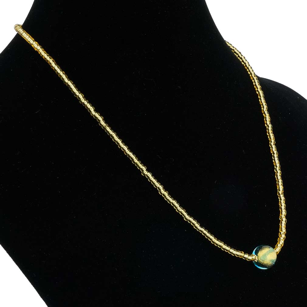 ベネチアングラス　ネックレス　ムラーノ　ロイヤル アクア ボールネックレス