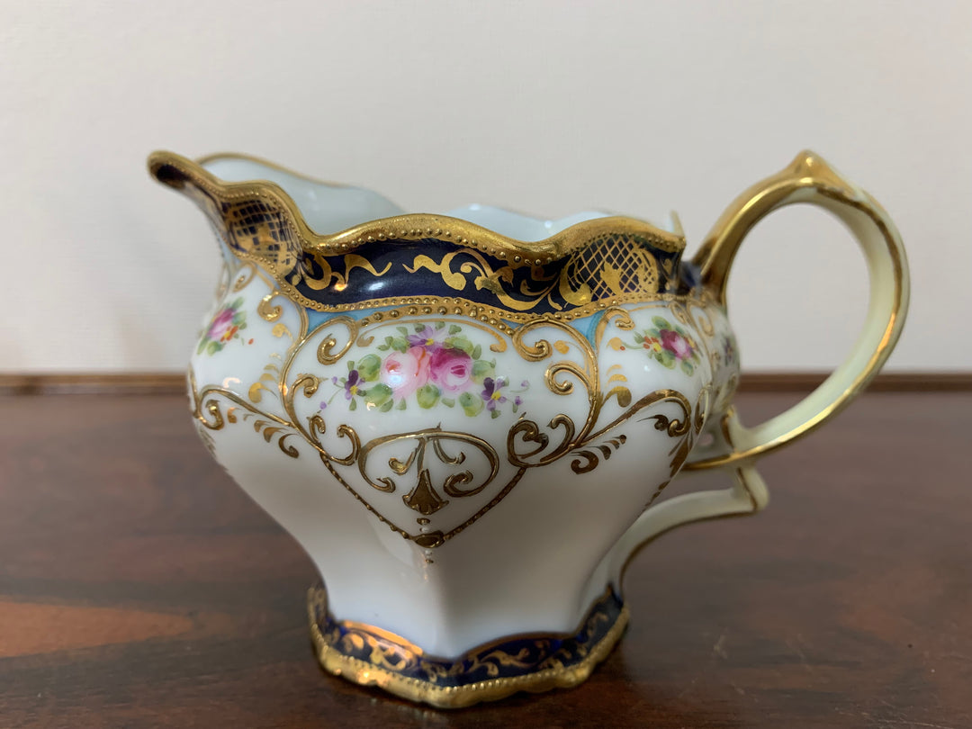 オールドノリタケ　ピンクローズとコバルト金彩お一人様ティーセット