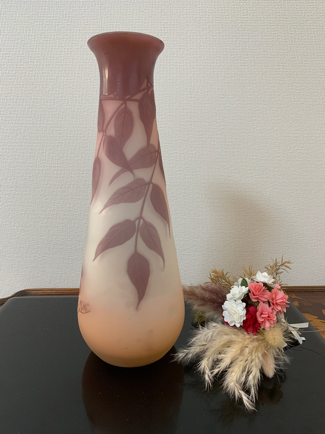 エミールガレ　藤の花のピンクの花瓶（スターガレ時代）