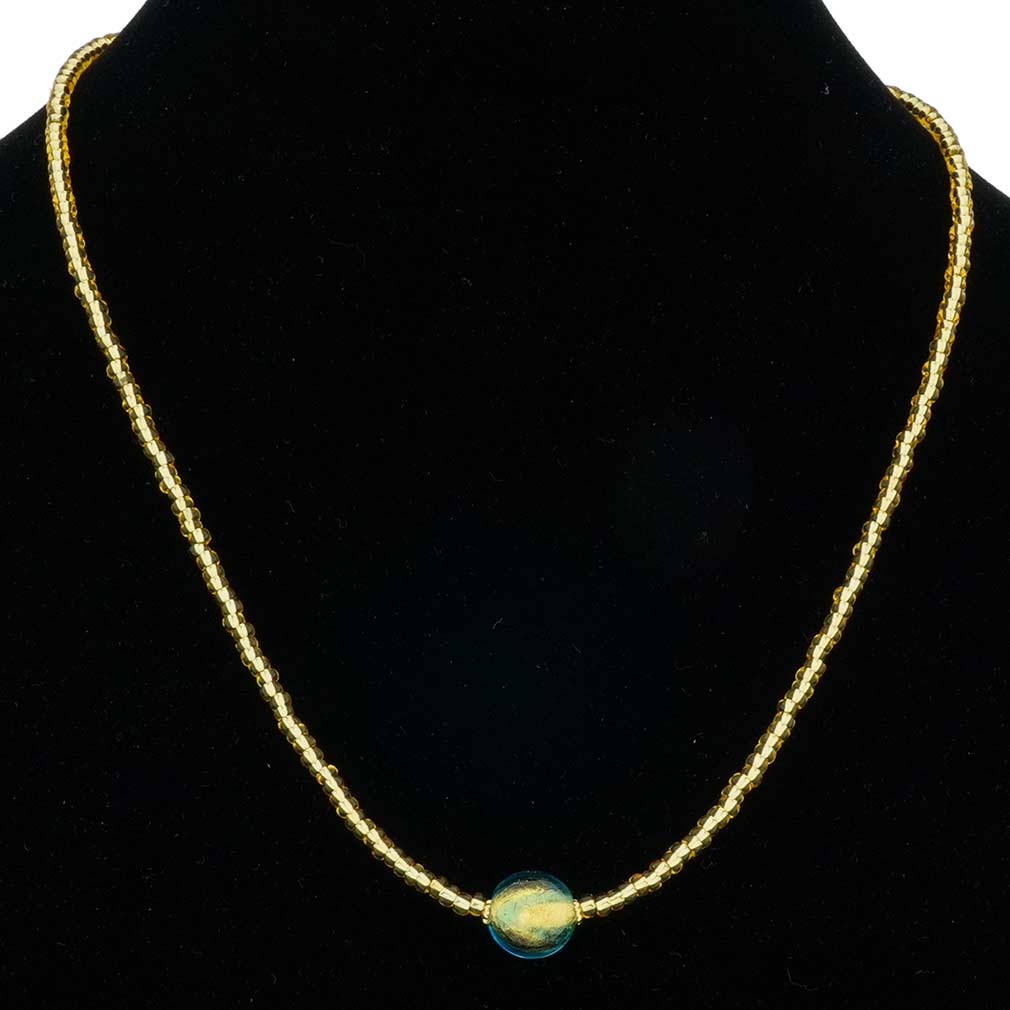 ベネチアングラス　ネックレス　ムラーノ　ロイヤル アクア ボールネックレス