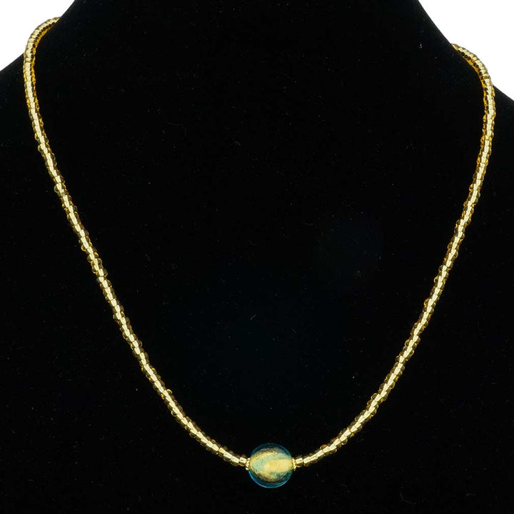 ベネチアングラス　ネックレス　ムラーノ　ロイヤル アクア ボールネックレス