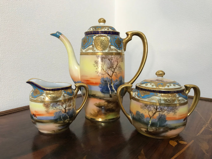 オールドノリタケ　湖水風景文様のティーセット