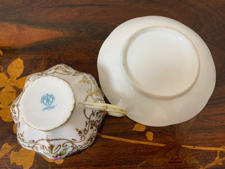 オールドノリタケ　ピンクローズとコバルト金彩お一人様ティーセット