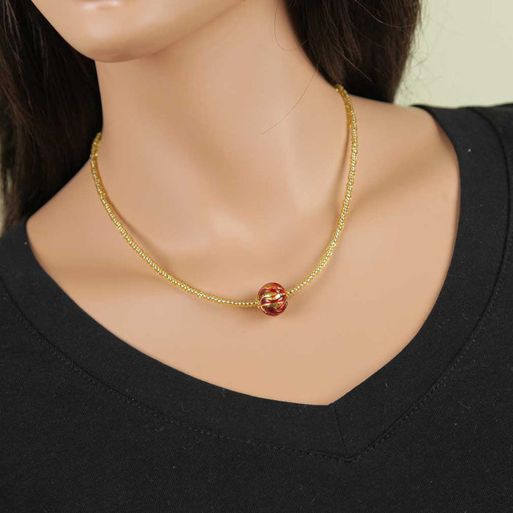 ベネチアングラス　ネックレス　ムラーノ　ロイヤル  レッド　ボールネックレス