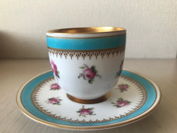 ミニチュア　ロイヤルウースター　コバルトブルーとピンクローズのカップとソーサー　1910年