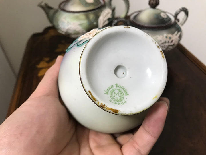 オールドノリタケ・盛上泥漿盛上龍図紋飾 ポット、クリーマー、シュガーポットセット