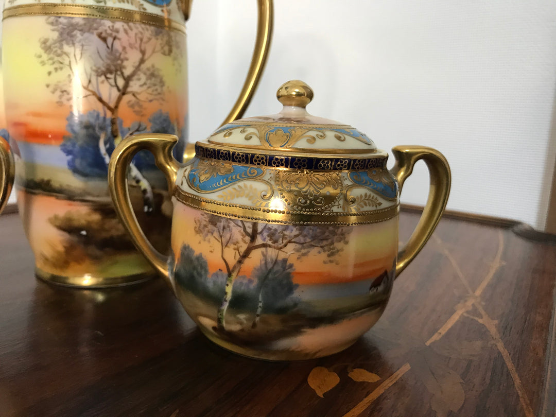 オールドノリタケ　湖水風景文様のティーセット