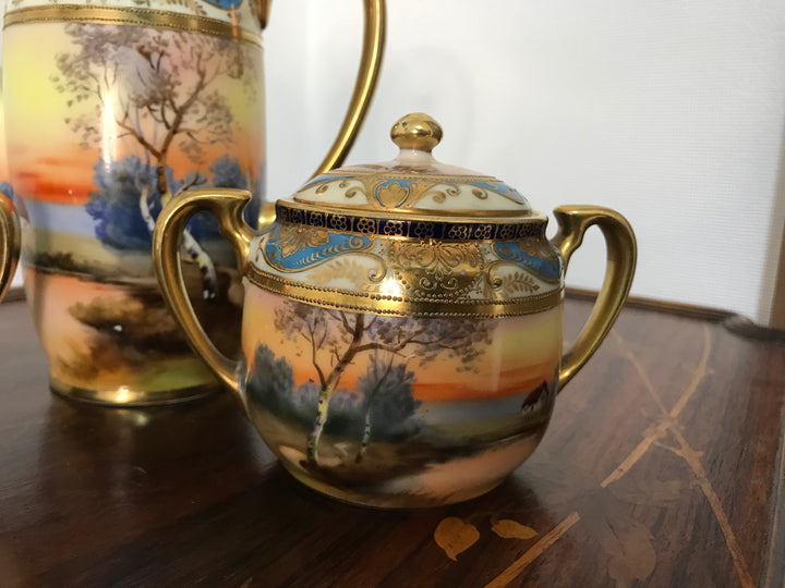 オールドノリタケ　湖水風景文様のティーセット