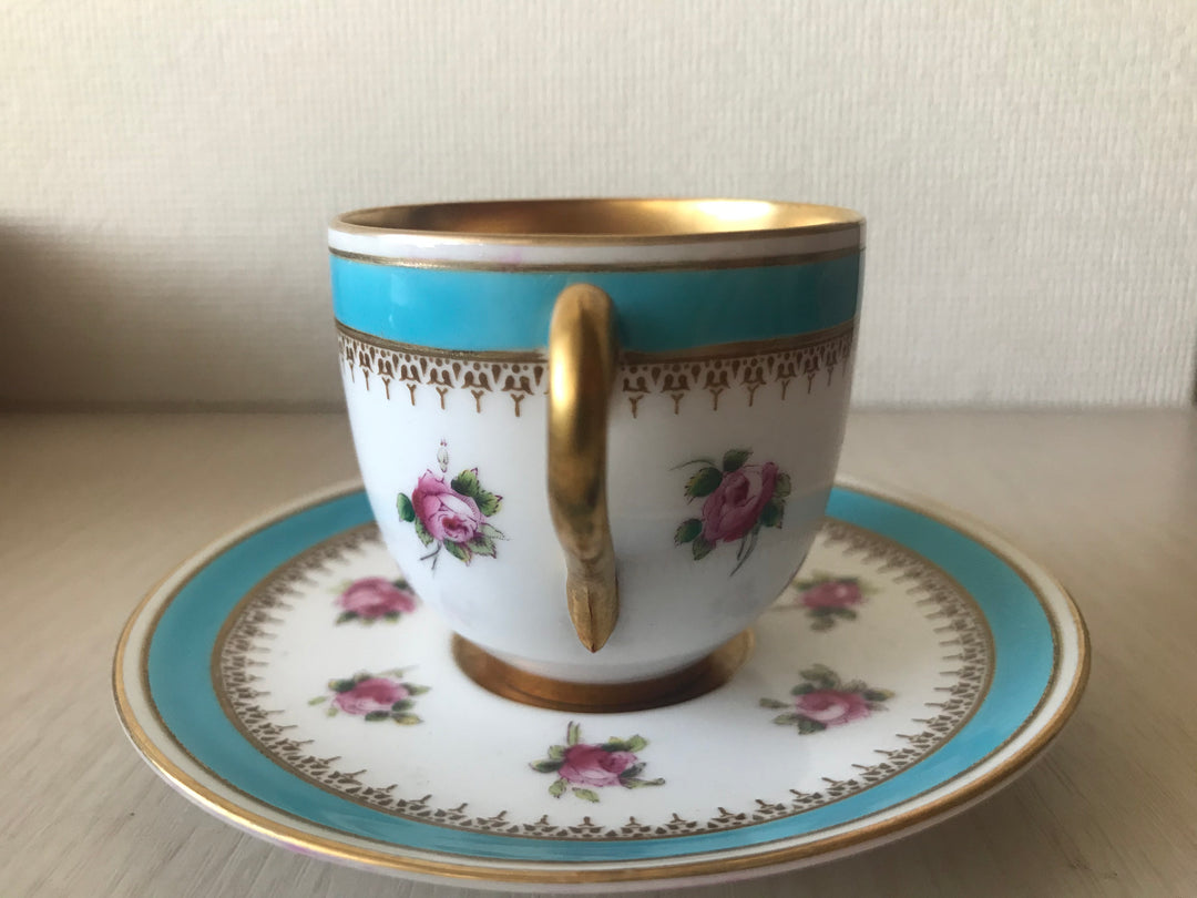 ミニチュア　ロイヤルウースター　コバルトブルーとピンクローズのカップとソーサー　1910年
