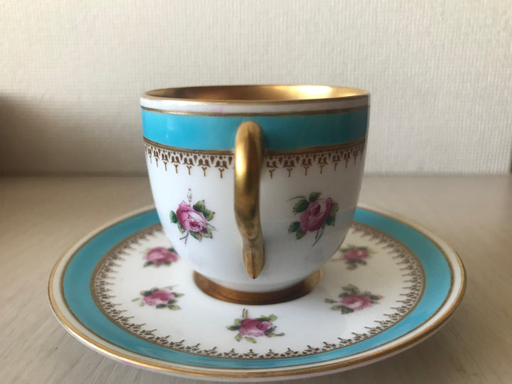 ミニチュア　ロイヤルウースター　コバルトブルーとピンクローズのカップとソーサー　1910年