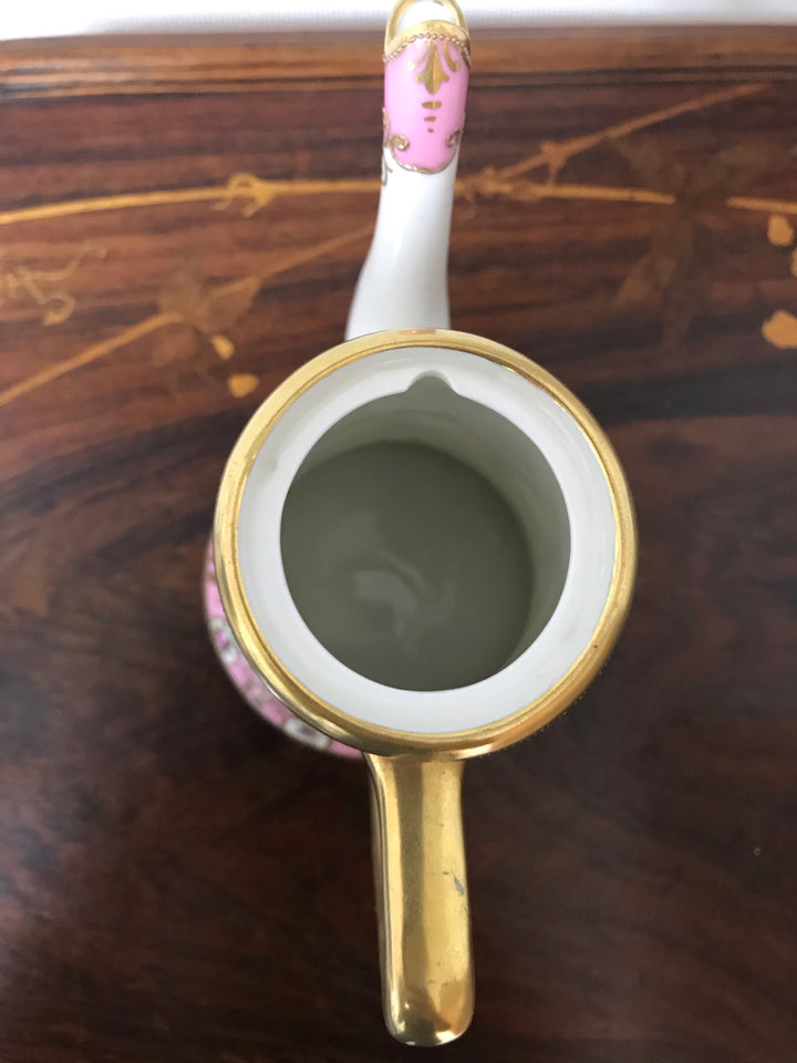オールドノリタケ 金盛上 ピンクローズとターコイズジュエルの コーヒーポット