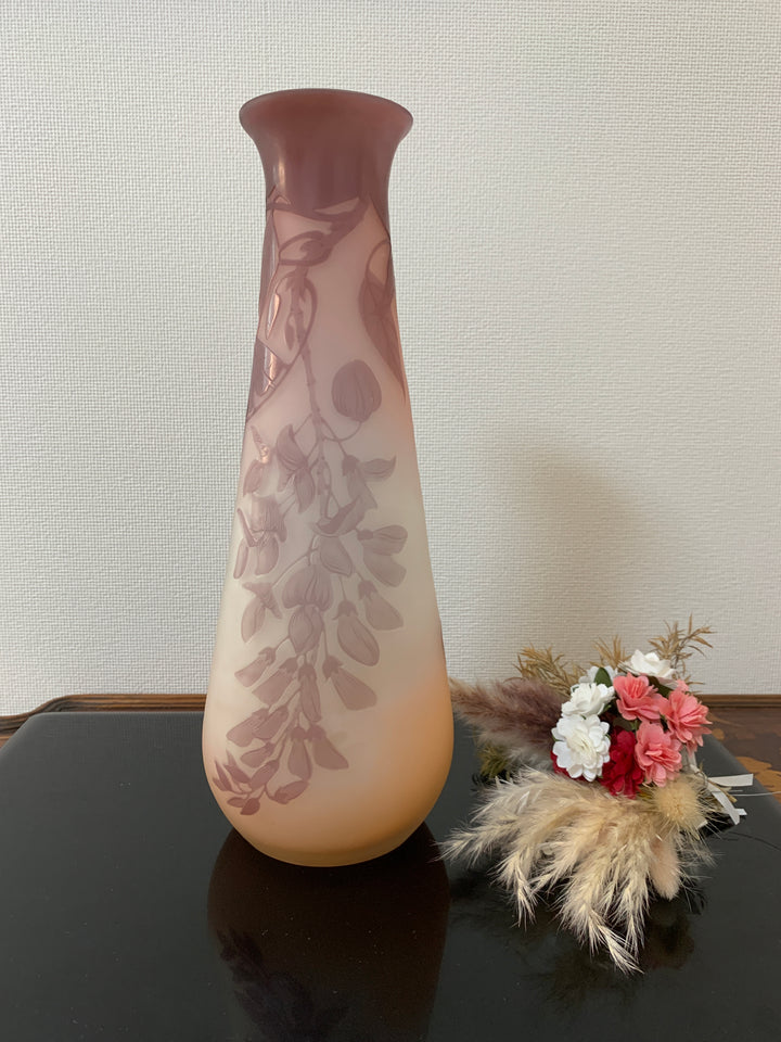 エミールガレ　藤の花のピンクの花瓶（スターガレ時代）