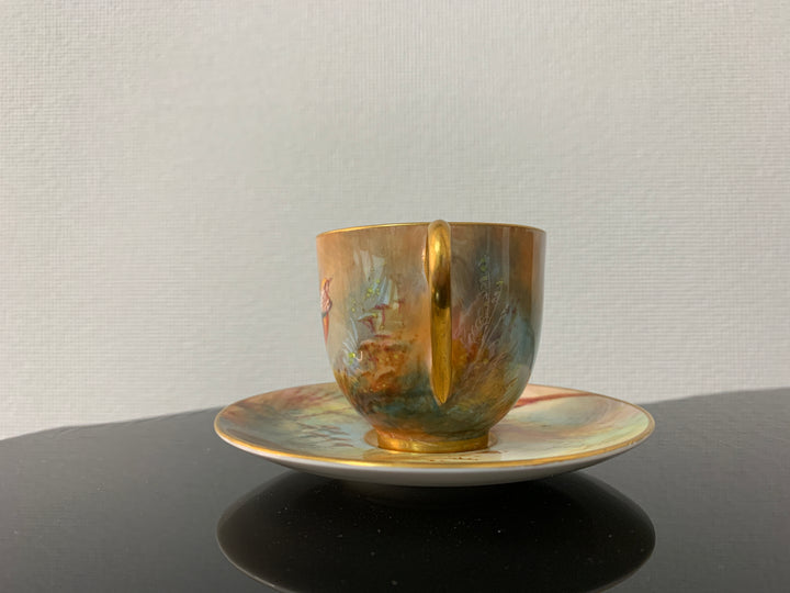 ロイヤルウースター　雉（キンケイチョウ）のカップ＆ソーサー　セドリー作