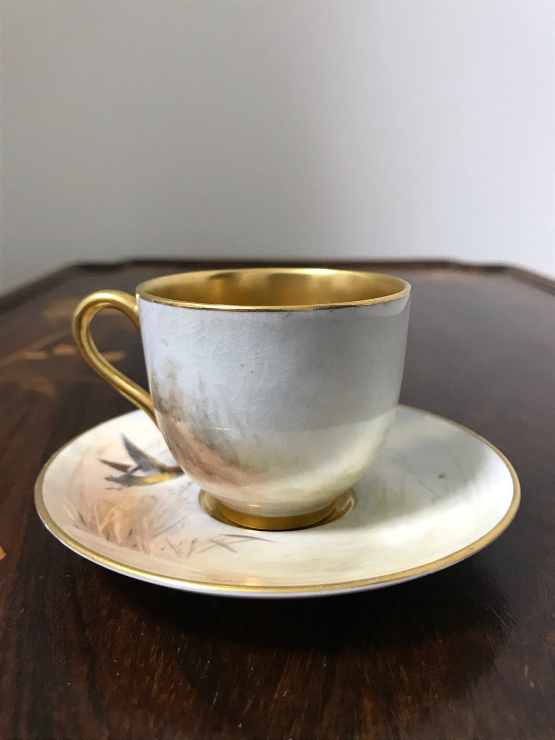 イギリス製ロイヤルウースター　マガモが描かれたデミタスカップ＆ソーサー