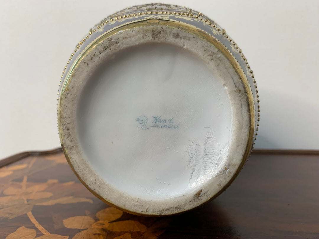 オールドノリタケ　コバルト地にスワン「白鳥」が描かれた花瓶