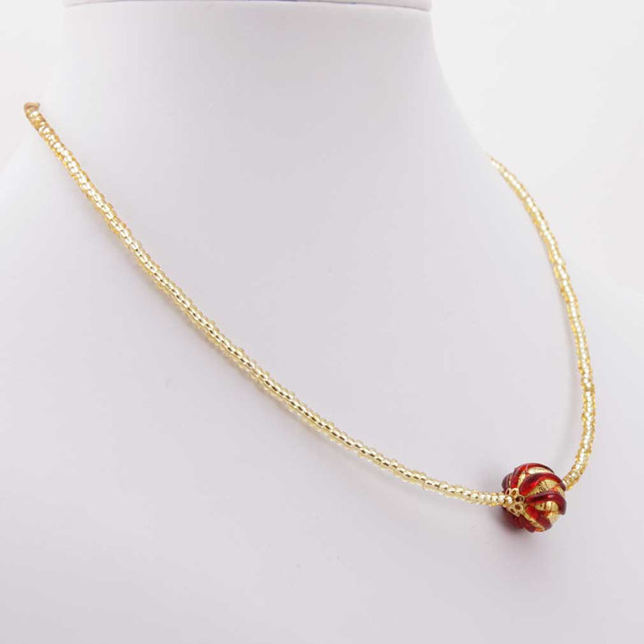 ベネチアングラス　ネックレス　ムラーノ　ロイヤル  レッド　ボールネックレス