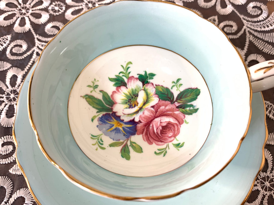 パラゴン（paragon）食器　ピンクローズと朝顔の花のティーカップ&ソーサー