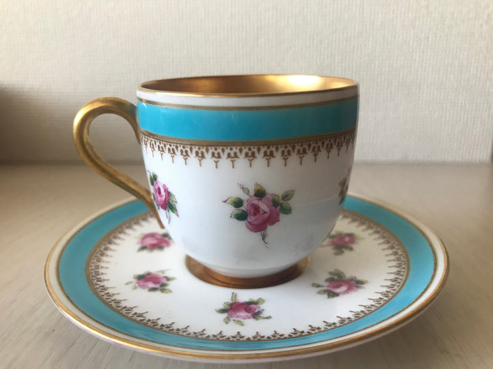 ミニチュア　ロイヤルウースター　コバルトブルーとピンクローズのカップとソーサー　1910年