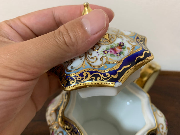 オールドノリタケ　ピンクローズとコバルト金彩お一人様ティーセット