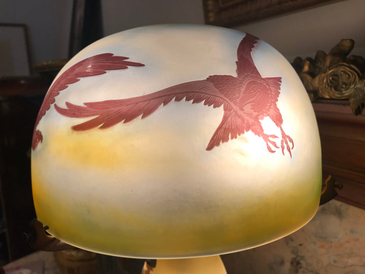 エミールガレ　山岳風景と鷲尾のアールヌーボー時代のアンティークテーブルランプ