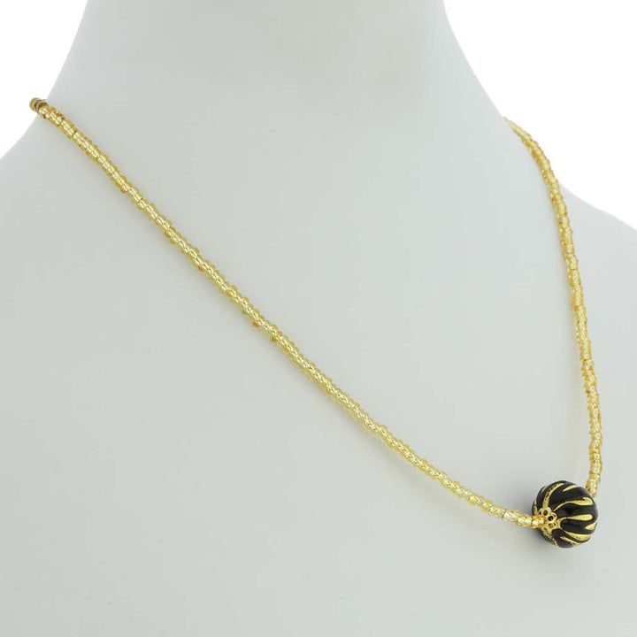 ベネチアングラス　ネックレス　ムラーノ　ロイヤル  ブラック　ボールネックレス