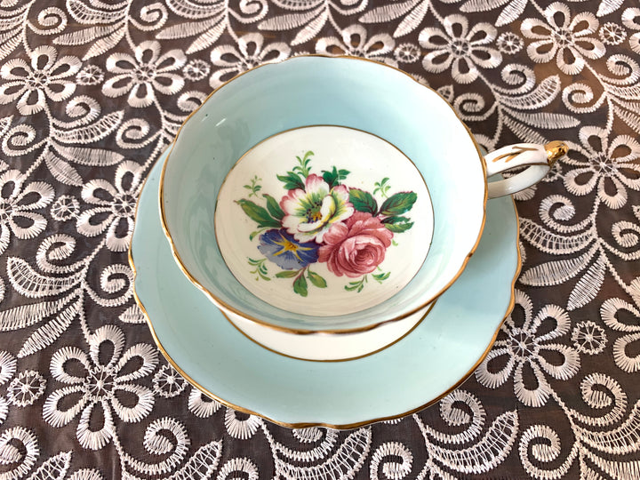 パラゴン（paragon）食器　ピンクローズと朝顔の花のティーカップ&ソーサー