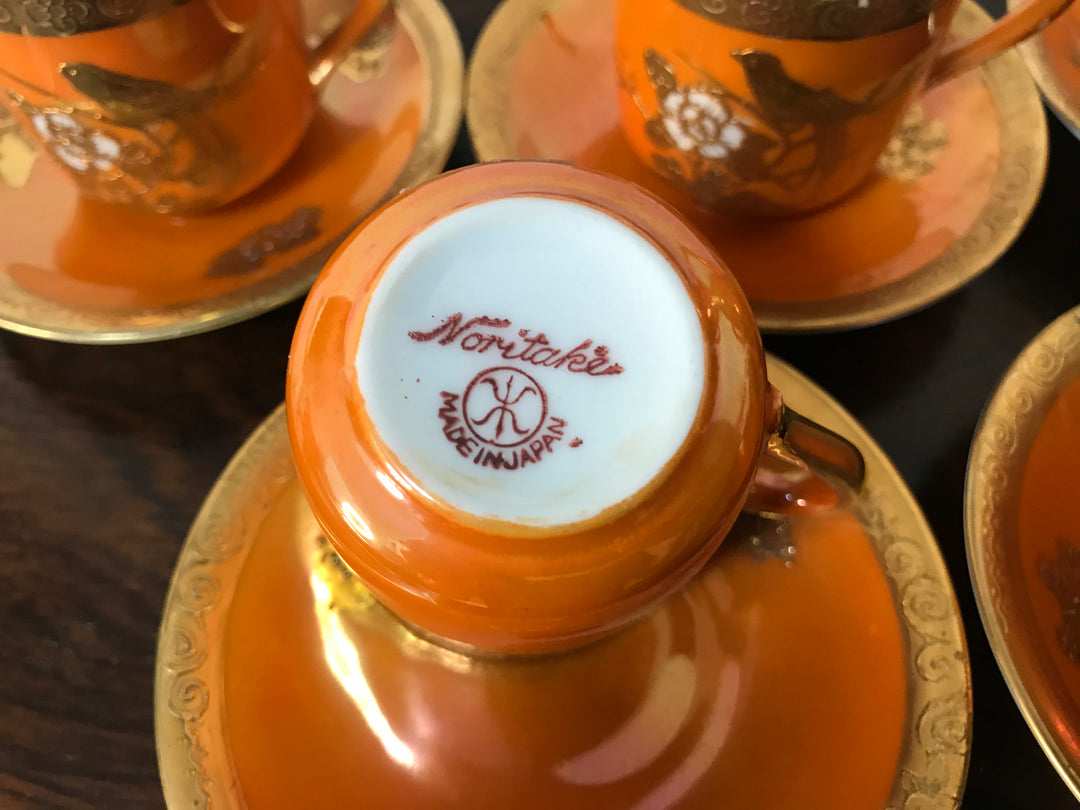 オールドノリタケ　朱色のラスターが使われたティーセット